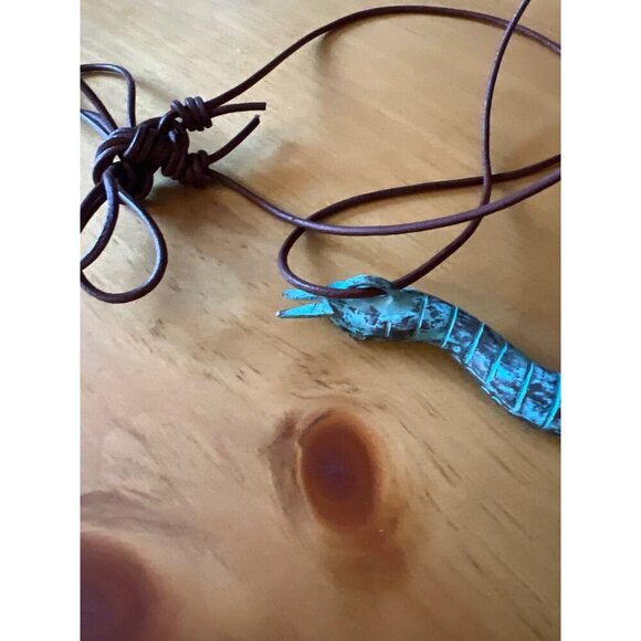 Robert Lee Morris Artwear 6” Verdigris Snake Necklace Vintage Leather SOHO 80s - Picture 3 of 8